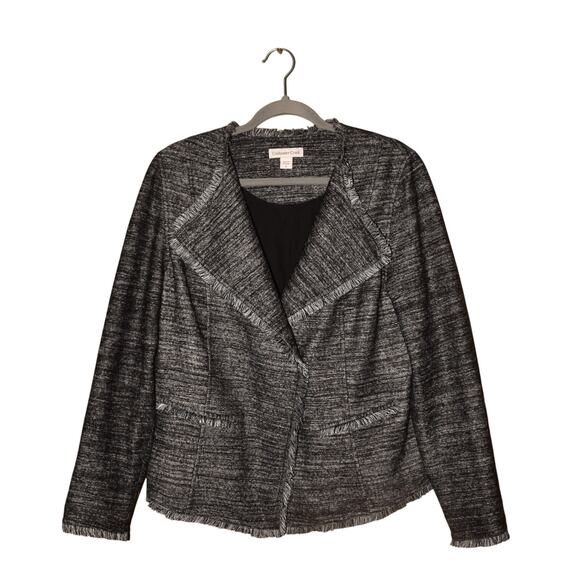 COLDWATER CREEK $128 Gray‎ Fringe Trim Wool Blend Moto Jacket Size 12 - Picture 1 of 3